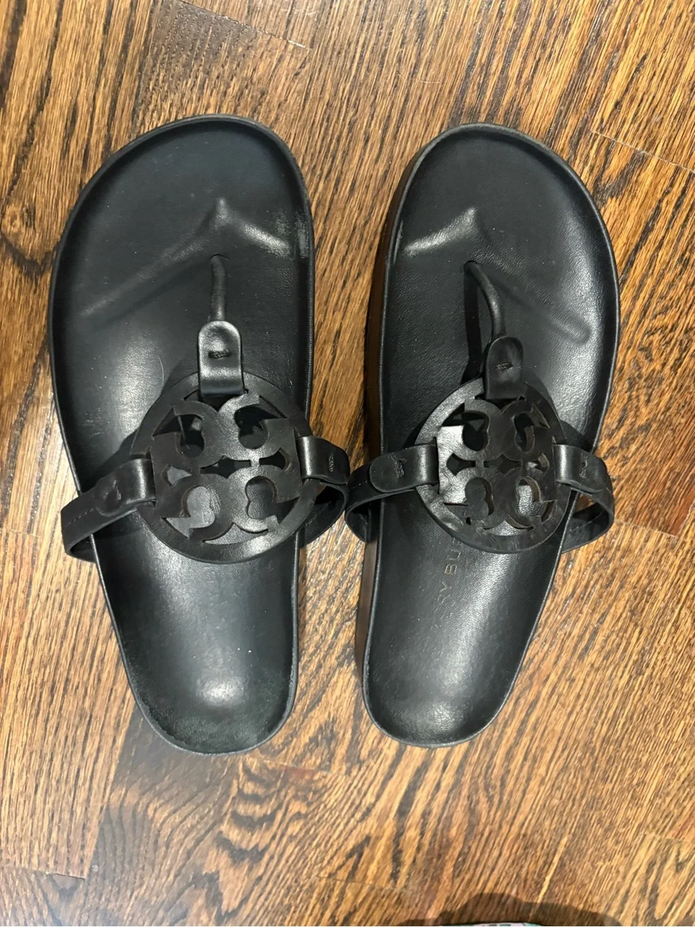 Tory Burch Black Logo Cutout Thong Sandals